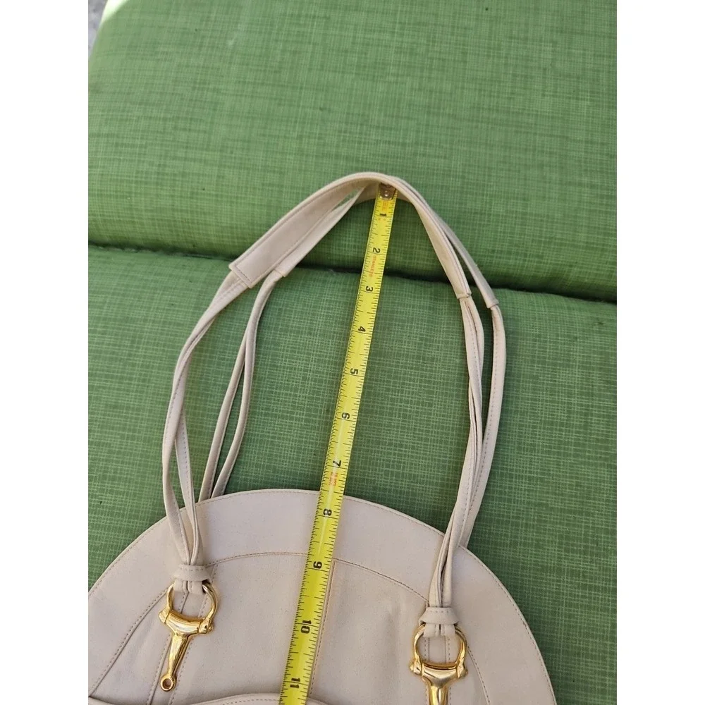 Lou Taylor Purse Italy Leather HORSE BIT Swivel Mirror Miami Vintage Cream Ivory